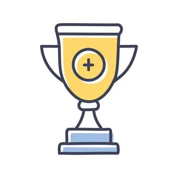 Gold trophy award. Trophy with a plus sign, signifying achievement and succ.. Stock Illustration