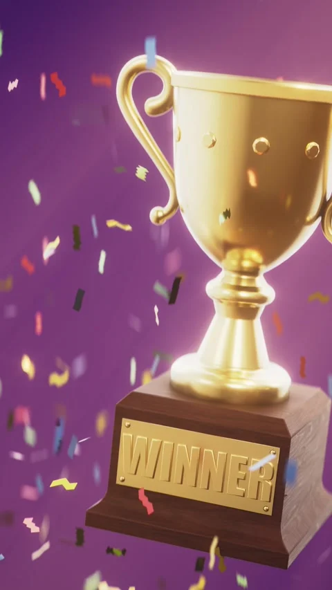 Gold Trophy with Confetti Celebration loop animation Stock Footage 292766381