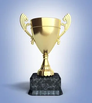Gold trophy cup 3d render on gradient background Stock Illustration