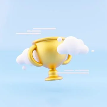 Gold trophy cup with cloud on blue background. Stock Illustration