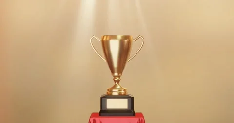 Gold trophy cup of first place and success award for winner champion. Stock Footage 154165322