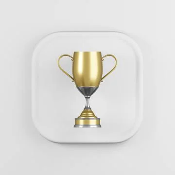 Gold trophy cup icon. 3d rendering white square button key, interface ui ux e Stock Illustration