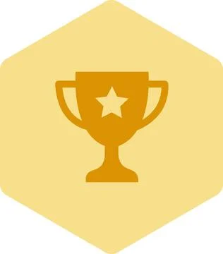 Gold Trophy Cup Icon on Hexagon Shield Background for Winner Achievement Com Stock Illustration