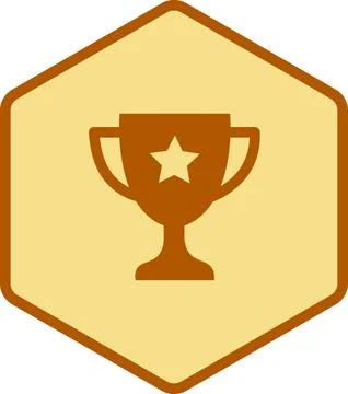 Gold Trophy Cup Icon on Hexagon Shield Background with Outline for Winner Ac Stock Illustration