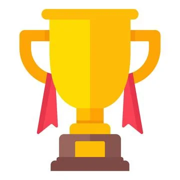 Gold trophy cup with red ribbons, representing a winner's award, achievement Stock Illustration