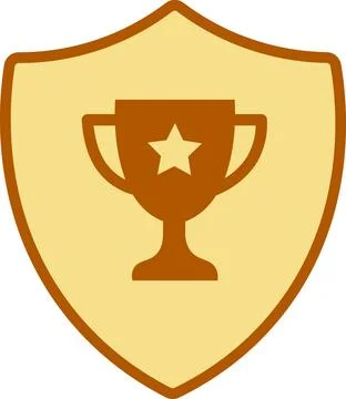 Gold Trophy Cup Shield Badge Icon with Outline for Championship Winner Achie Stock Illustration