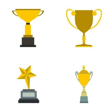 Gold trophy cups award set success concept Stock Illustration