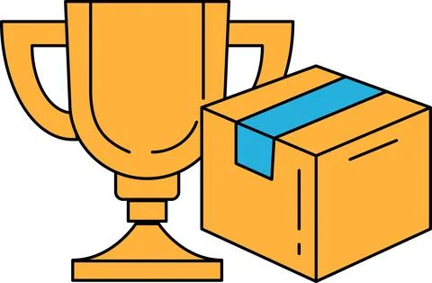A gold trophy is next to a cardboard box Stock Illustration