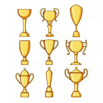 Gold trophy set cartoon vector illustration Stock Illustration