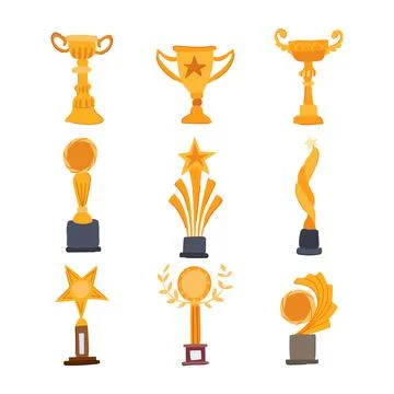 Gold trophy set cartoon vector illustration Stock Illustration