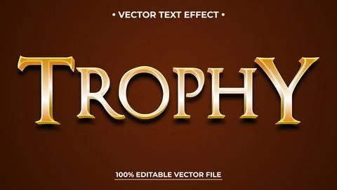Gold Trophy Text Effect on Brown Background, Editable Vector File Design Stock Illustration