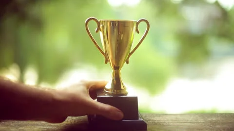 Gold trophy win winning 1st place Stock Footage