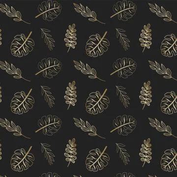 Gold tropic leaves pattern Stock Illustration