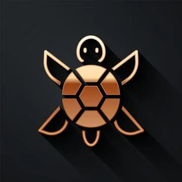 Gold Turtle icon isolated on black background. Long shadow style. Vector Illustrazione stock