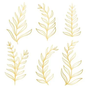 Gold twigs set isolated vector illustration Stock Illustration
