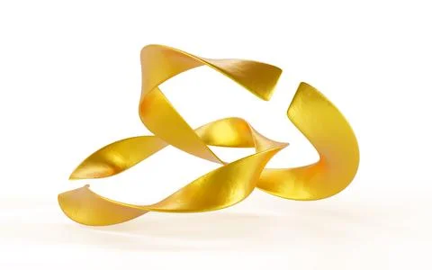 Gold twisted mobius stripes 3d render. Abstract infinite loops, connected metal Stock Illustration