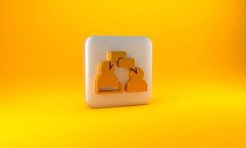 Gold Two sitting men talking icon isolated on yellow background. Speech bubbl Stock Illustration