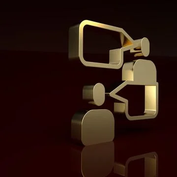 Gold Two sitting men talking icon isolated on brown background. Speech bubble Stockillustratie