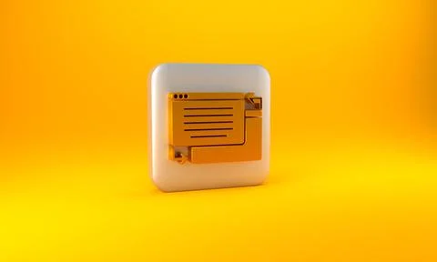 Gold UI or UX design icon isolated on yellow background. Silver square button Stock-Illustration