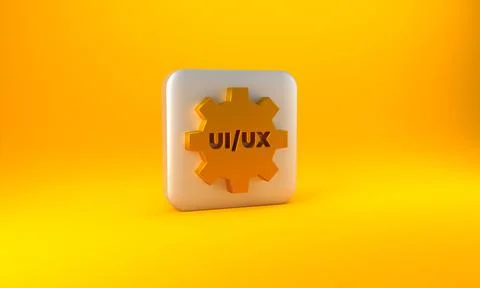 Gold UI or UX design icon isolated on yellow background. Silver square button Stock-Illustration