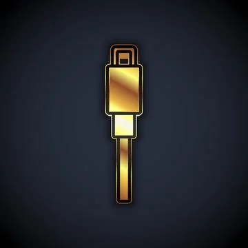 Gold USB cable cord icon isolated on black background. Connectors and sockets Illustrazione stock