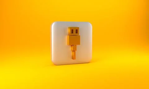 Gold USB cable cord icon isolated on yellow background. Connectors and sockets Stock Illustration
