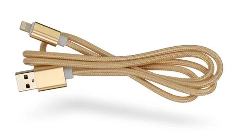 Gold usb cable - isolated on white background. Stock Illustration