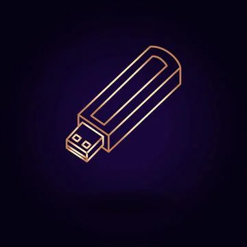 Gold USB flash drive icon. Vector illustration isolated on a blue background. Stock Illustration