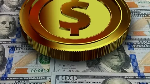 Gold USD Icon and 100 Dollar Bills, Business, High Quality, Exclusive Stock Footage 302271736
