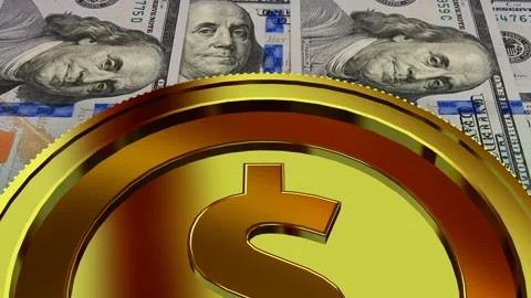 Gold USD Icon and 100 Dollar Bills, Business, Exclusive, High Quality Stock Footage 302271743