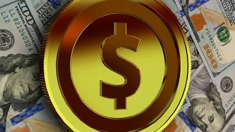 Gold USD Icon and 100 Dollar Bills, High Quality, Business, Exclusive Stock Footage 302271825