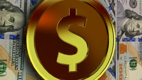 Gold USD Icon and 100 Dollar Bills, High Quality, Money, Exclusive Stock Footage 302271826