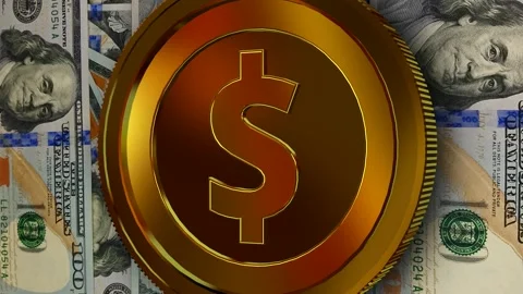 Gold USD Icon and 100 Dollar Bills, High Quality, Exclusive, Business Stock Footage 302271896