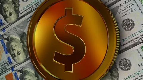 Gold USD Icon and 100 Dollar Bills, High Quality, Exclusive, Money Stock Footage 302271907