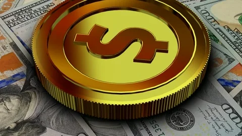 Gold USD Icon and 100 Dollar Bills, Exclusive, Business, High Quality Stock Footage 302271975