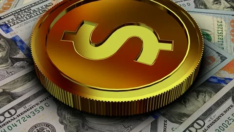 Gold USD Icon and 100 Dollar Bills, Exclusive, Money, High Quality Stock Footage 302271981