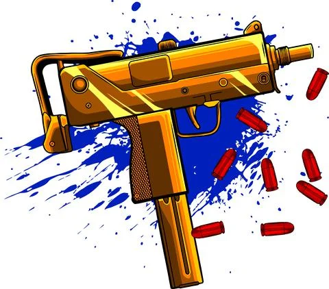 Gold uzi army with bullets vector illustration Stock Illustration