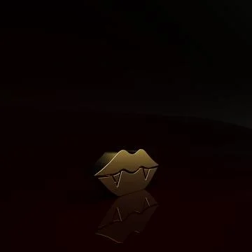 Gold Vampire teeth icon isolated on brown background. Happy Halloween party.  Illustrazione stock