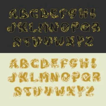 Gold vector alphabet set of uppercase letters. Decorative vintage sketch elegant Stock Illustration