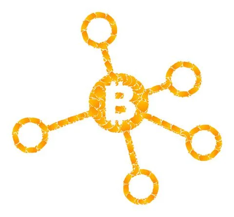 Gold Vector Bitcoin Nodes Mosaic Icon Illustrazione stock