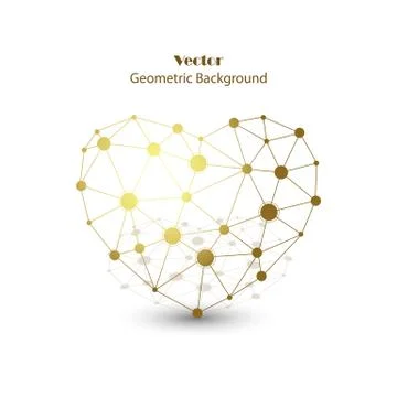 Gold vector heart made of connected points Illustrazione stock