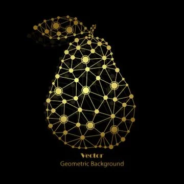 Gold vector pear made of connected dots Stock Illustration