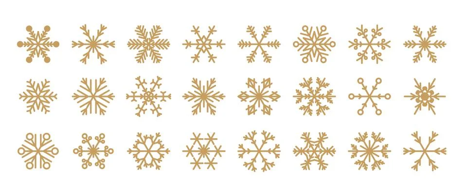Gold vector snowflakes collection. Christmas snow flake icon set. Stock Illustration