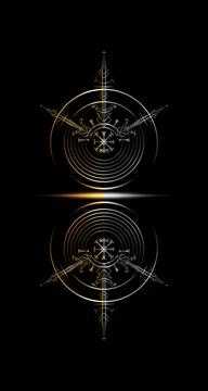 Gold Vegvisir magic navigation compass ancient. The Vikings Norse mythology Illustrazione stock