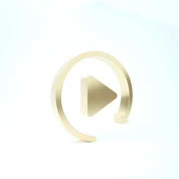 Gold Video play button like simple replay icon isolated on white background.  스톡 일러스트