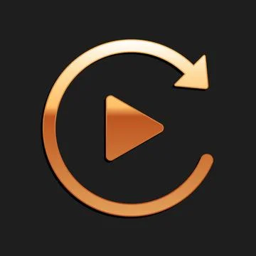 Gold Video play button like simple replay icon isolated on black background Stockillustratie