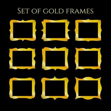 Gold vintage frames set. Blank borders of various shapes. Vector retro labels Stock Illustration