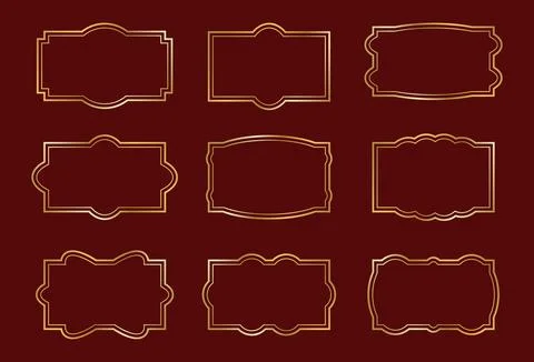 Gold vintage line frames with double stroke. Retro horizontal blank templates Stock Illustration