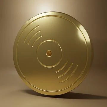 Gold Vinyl disk icon isolated on brown background. Minimalism concept. 3D r.. Illustrazione stock