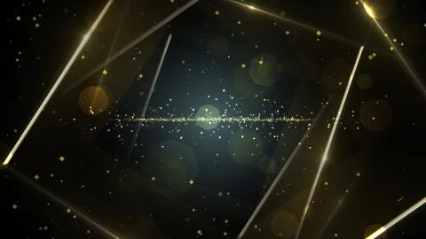 Gold virtual abstract background space tunnel with neon line lights Illustrazione stock